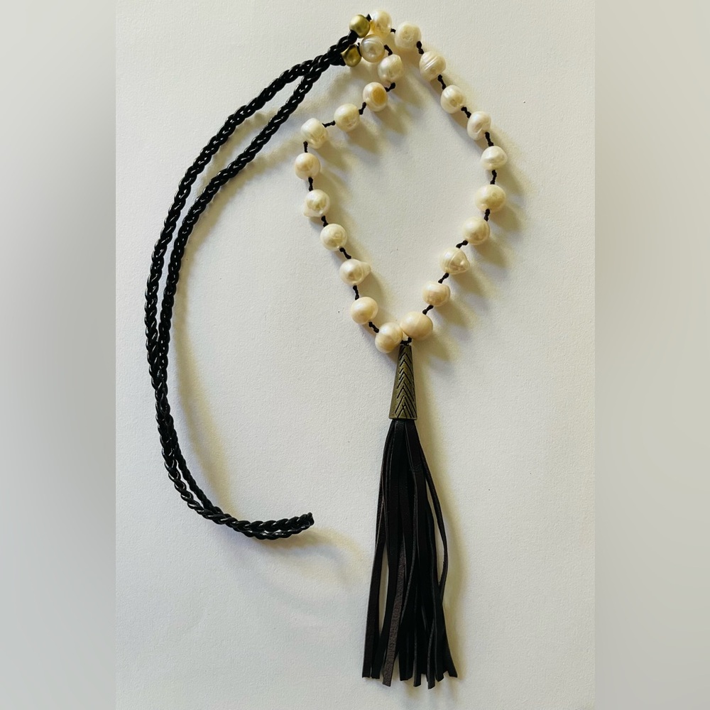 Handmade Pearl Beaded Tassel Necklace